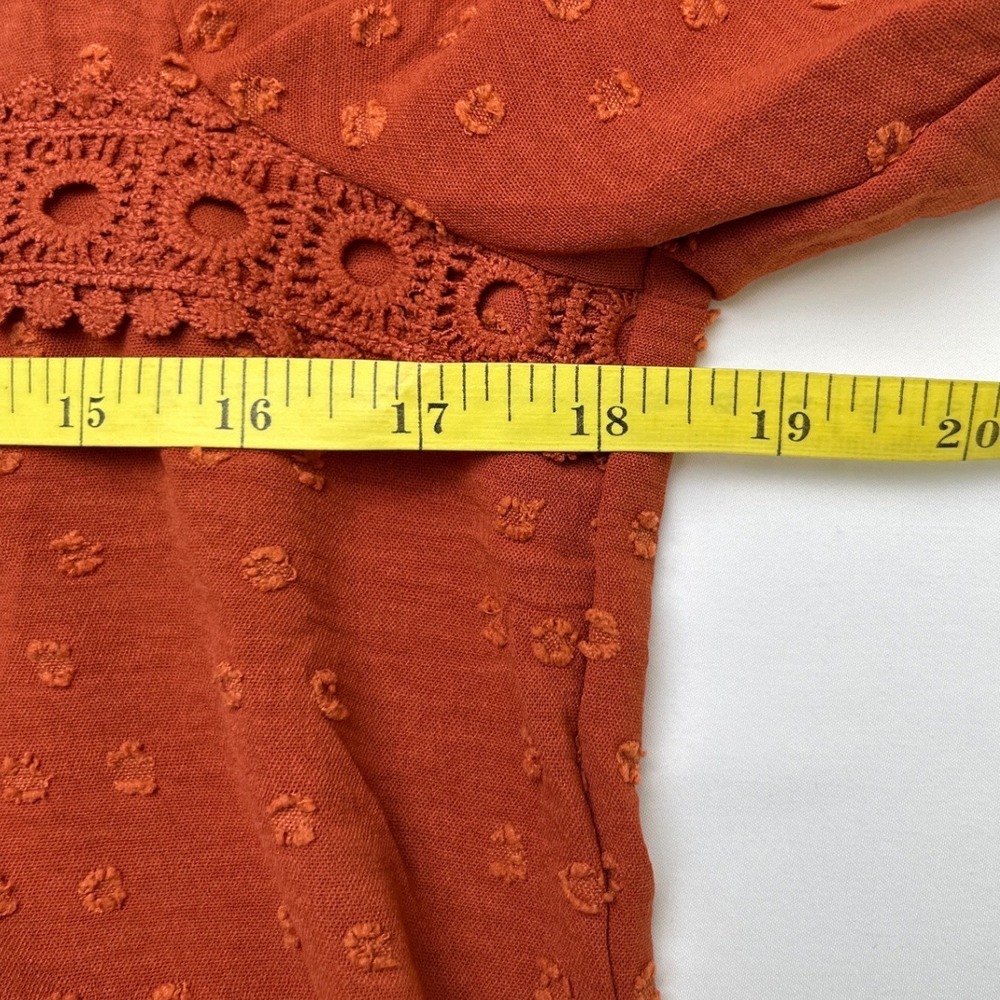 Rust Swiss Dot Lace Yoke Long-Sleeve Blouse size small - Picture 7 of 9